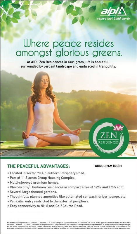Where Peace resides amongst glorious greens at AIPL Zen Residences, Gurgaon
